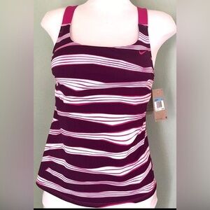 Nike Move to Zero‎ Carbon Recycled Striped Pink V Back Tankini Top Size XXL